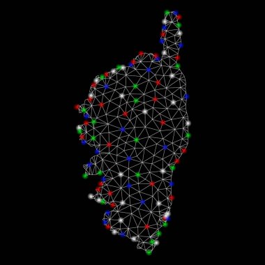 Flash Spotlar ile parlak Mesh karkas Korsika Fransa Adası Haritası