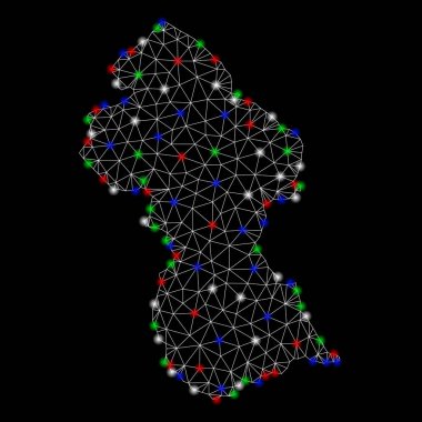 Flare Spotlar ile parlak Mesh karkas Guyana Haritası