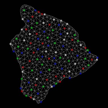 Parlak kafes tel çerçeve Hawaii büyük ada harita ile Flash Spotlar