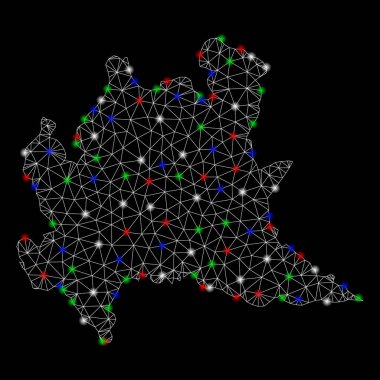 Parlak kafes ağ Lombardy bölge haritası ile Flash Spotlar
