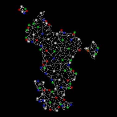 Parlak kafes tel çerçeve Mayotte Adası Haritası ile Flash Spotlar