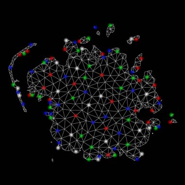 Işık Spotlar ile parlak kafes tel çerçeve Mikronezya Adası Haritası