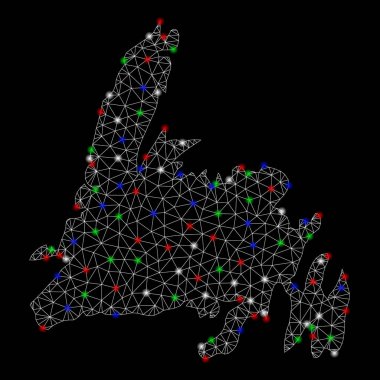 Flash Spotlar ile parlak Mesh 2D Newfoundland Adası Haritası