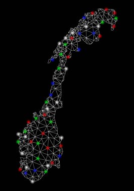 Parlak kafes ağ Norveç harita ile Flash Spotlar