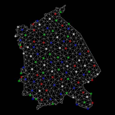 Parlak Mesh karkas Pavlodar bölge haritası ile Flash Spotlar