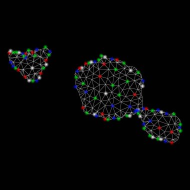 Parlak kafes 2D Tahiti ve Moorea Adaları ışık Spotlar ile harita