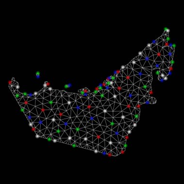 Parlak kafes tel çerçeve Birleşik Arap Emirlikleri flare Spotlar ile harita