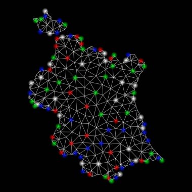 Parlak kafes tel çerçeve Valencia Eyaleti harita flare Spotlar ile