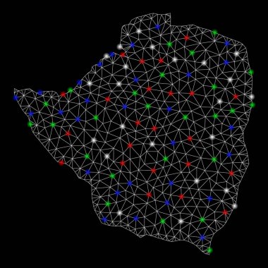 Parlak kafes ağ Zimbabve Haritası ile Flash Spotlar