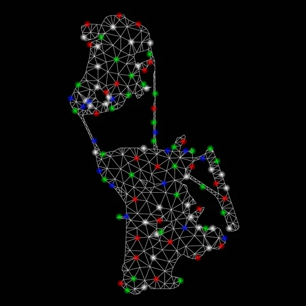 Bright mesh kadaver kinesiska Macau karta med flare fläckar — Stock vektor