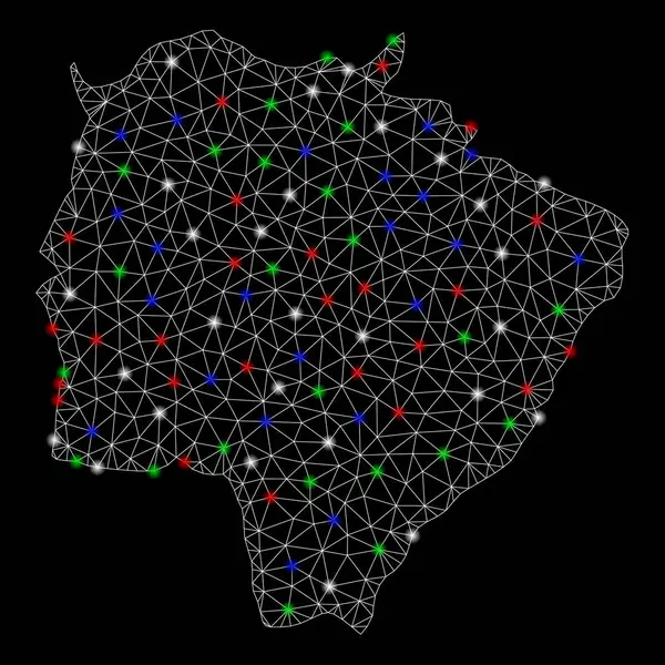 Carcasa de malla brillante Mato Grosso Do Sul Mapa del estado con puntos de luz — Archivo Imágenes Vectoriales