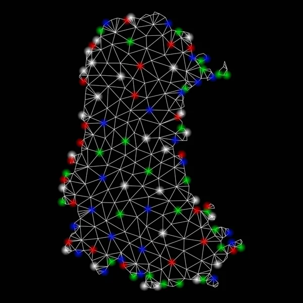明るいメッシュネットワークパレンシア州マップとフレアスポット — ストックベクタ