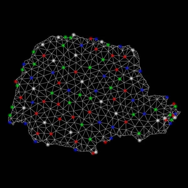 Carcasa de malla brillante Mapa del estado de Paraná con puntos de inflamación — Vector de stock