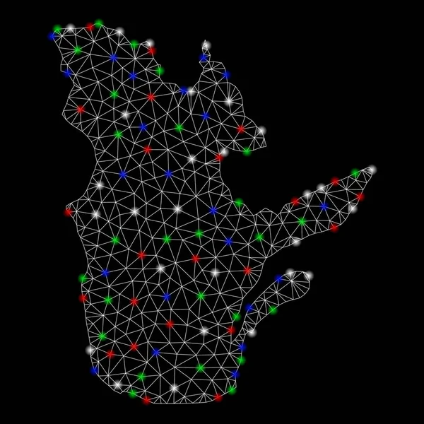 Bright mesh 2D Quebec provins karta med flare spots — Stock vektor