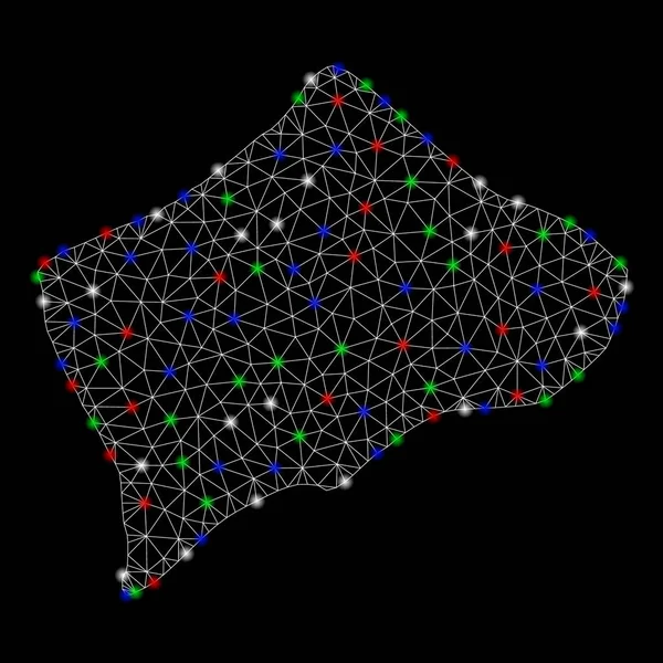 Carcasa de malla brillante Pequeño mapa de la isla de Inagua con puntos de llamarada — Vector de stock