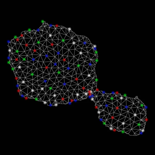 明るいメッシュネットワークタヒチ島マップ (ライトスポットあり) — ストックベクタ