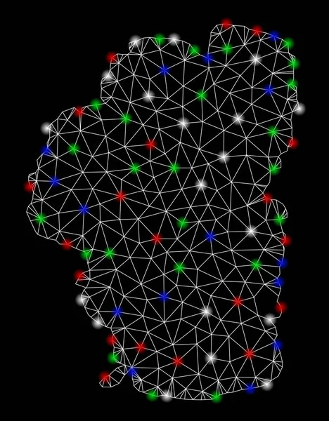 明るいメッシュワイヤーフレームタホ湖マップフラッシュスポット — ストックベクタ