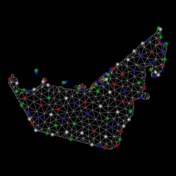 Parlak kafes tel çerçeve Birleşik Arap Emirlikleri flare Spotlar ile harita