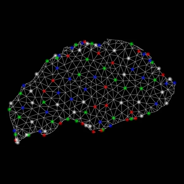 Işık Spotlar ile parlak Mesh 2D Wrangel Adası Haritası — Stok Vektör