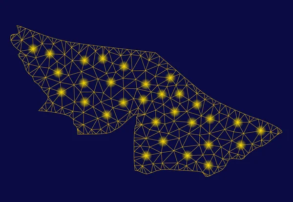Malla amarilla 2D Acre mapa del estado con puntos de luz — Vector de stock