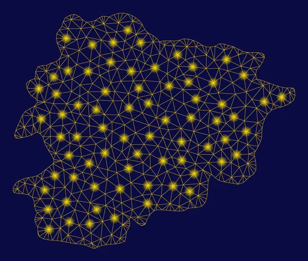 Carte de la carcasse de maille jaune Andorre avec des taches éclair — Image vectorielle