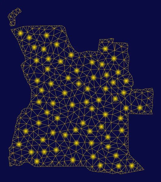 Yellow mesh netwerk Angola kaart met lichte vlekken — Stockvector