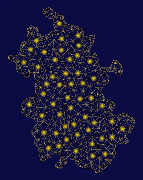 Yellow mesh 2D Anhui provins karta med Flash spots — Stock vektor