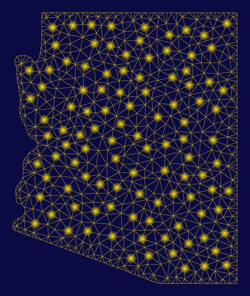 노란색 메쉬 2d 애리조나 주 지도 플래시 스폿 — 스톡 벡터