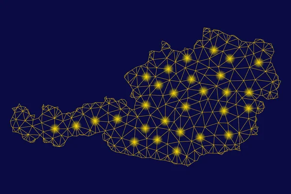 Marco de alambre de malla amarilla Austria Mapa con puntos de inflamación — Vector de stock