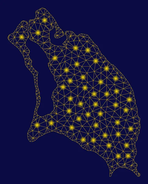 Mapa amarelo da ilha de Barbuda do quadro de arame da malha com pontos claros —  Vetores de Stock