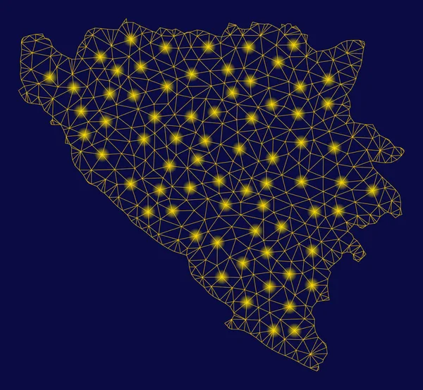 Carcaça de malha amarela Bósnia e Herzegovina Mapa com manchas de chama — Vetor de Stock