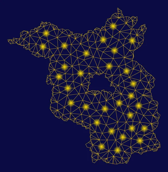 Sarı Mesh tel çerçeve Brandenburg arazi haritası ile Flash Spotlar — Stok Vektör