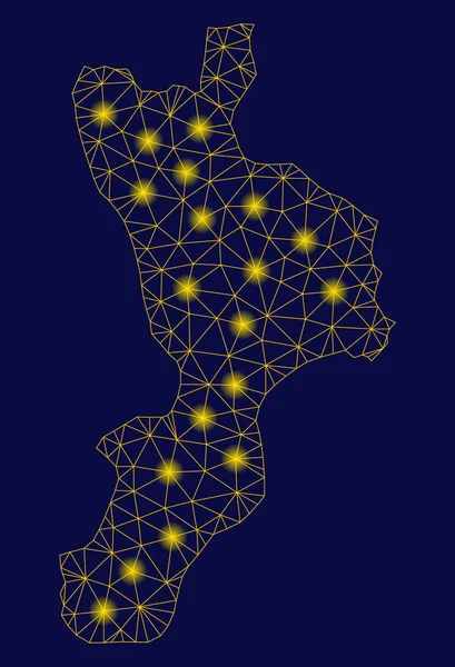 Mapa da região da Calábria 2D de malha amarela com pontos de inflamação —  Vetores de Stock