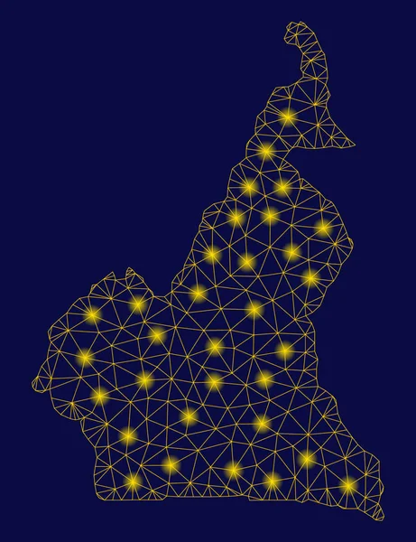 Malla Amarilla 2D Camerún Mapa con Flash Spots — Vector de stock
