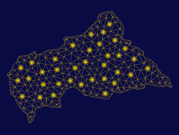 Red de malla amarilla República Centroafricana Mapa con Flash Spots — Vector de stock
