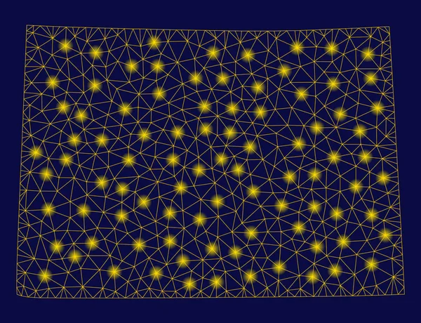 Red de malla amarilla Mapa del estado de Colorado con puntos de luz — Archivo Imágenes Vectoriales