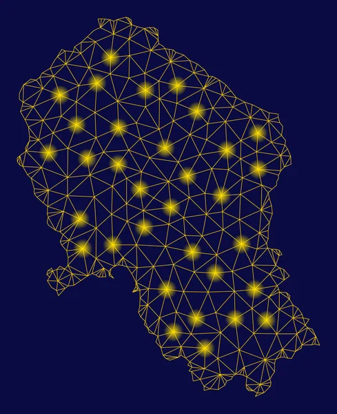 Marco de alambre de malla amarilla Córdoba Mapa de la provincia española con puntos de llamarada — Vector de stock
