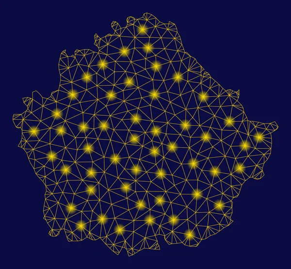 Yellow Mesh Wire Frame Cuenca Province Map com Flash Spots — Vetor de Stock