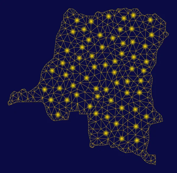 Жовта сітка дріт рамка Демократична Республіка Конго карта з плямами відблисків — стоковий вектор