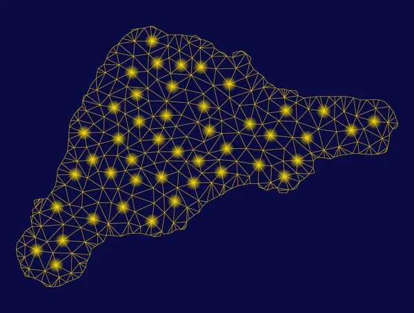 Carte de l'île de Pâques 2D en maille jaune avec des taches de fusée éclairante — Image vectorielle