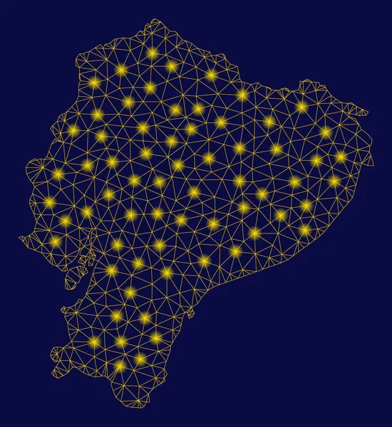 Marco de alambre de malla amarilla Ecuador Mapa con puntos de luz — Archivo Imágenes Vectoriales