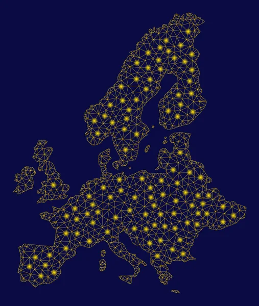 Gelber Gitterdraht Rahmen Europäische Union Karte mit Blitzstellen — Stockvektor