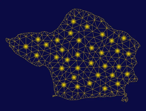 Marco de alambre de malla amarilla Mapa de la isla de Faial con puntos de llamarada — Vector de stock
