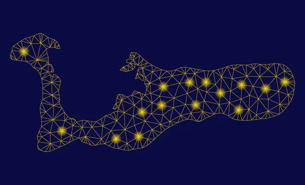 Maglia gialla Wire Frame Grand Cayman Island Mappa con punti flash — Vettoriale Stock