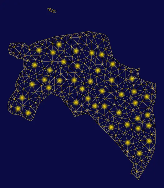 Mapa de la provincia de Groninga 2D de malla amarilla con puntos de luz — Vector de stock