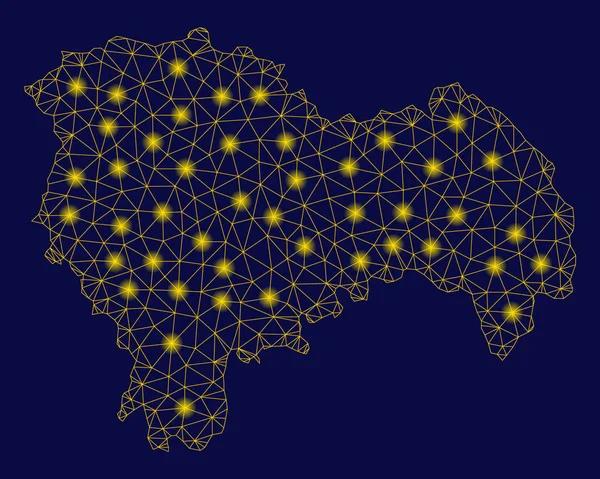 Mapa de la provincia de Guadalajara 2D de malla amarilla con puntos de llamarada — Vector de stock