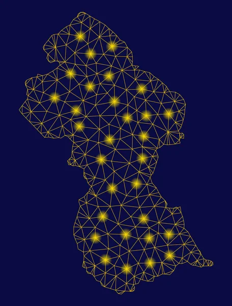 Жовта Мережа Мережі Гайана Карта з флеш плямами — стоковий вектор