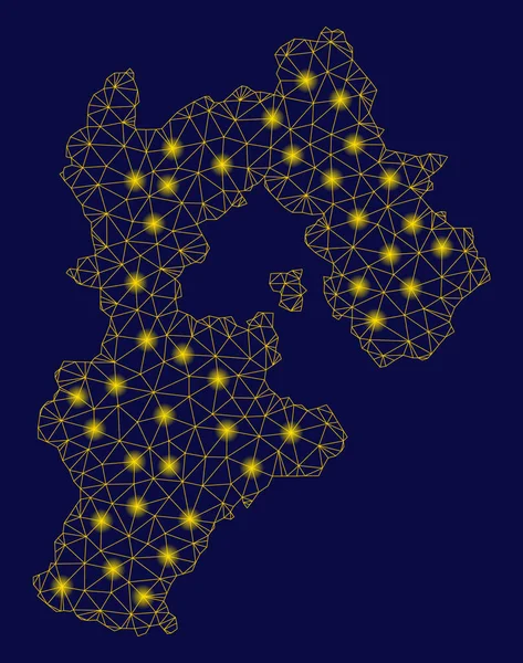 Telaio in rete gialla Hebei Province Mappa con punti luce — Vettoriale Stock