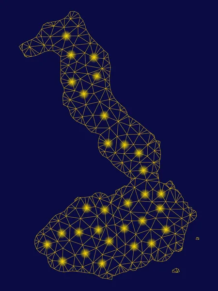 Marco de alambre de malla amarilla Isla Isabela de Galápagos Mapa con puntos de luz — Vector de stock