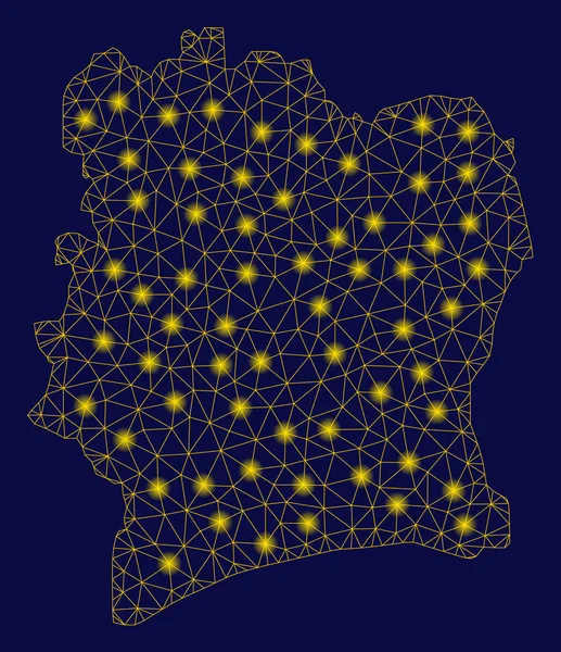 Parlama Spotlar ile sarı mesh ağ Fildişi Sahili haritası — Stok Vektör
